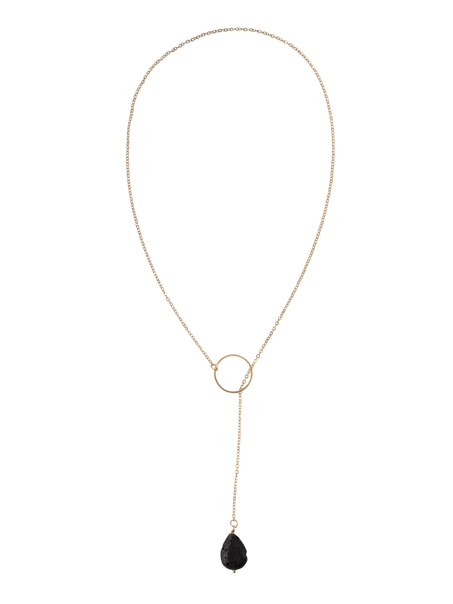 Necklace - Zengo Gold Circle Lava Bead Lariat