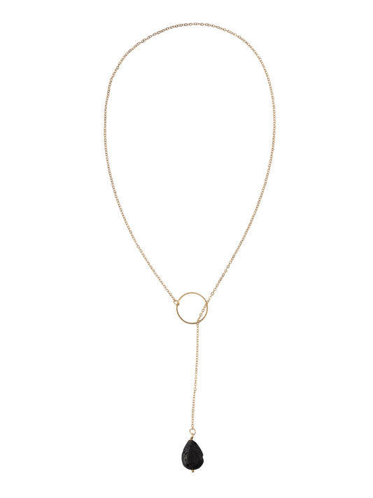 Collar - Zengo Gold Circle Lava Bead Lariat