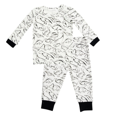Last One - Size 8Y: 2 Piece Pajamas (Long Sleeve) - Black Dinos