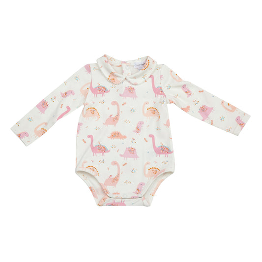 Onesie With Collar (Long Sleeve) - Floral Dinos