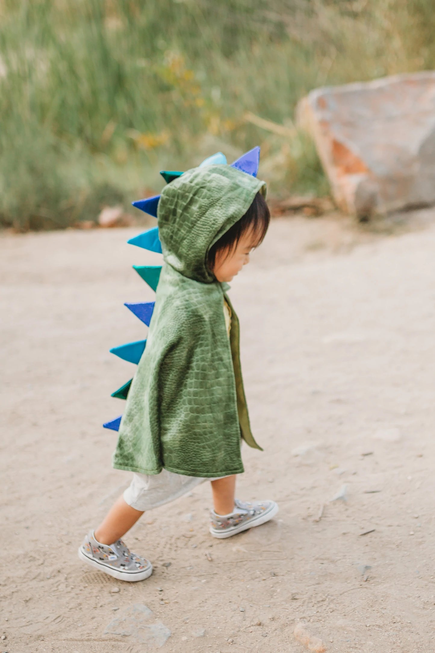 Dress Up - Dragon Cape with Hood Green/Blue Spikes