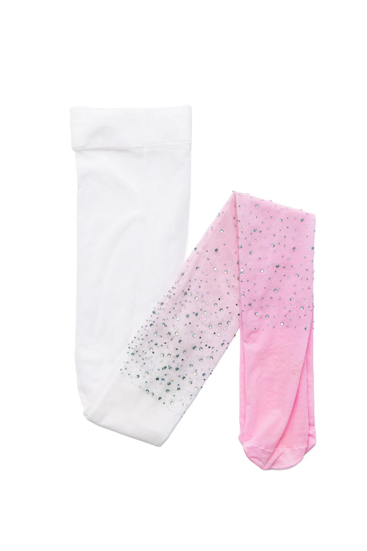 Dress Up - Rhinestone Tights (Ombre: White & Light Pink)