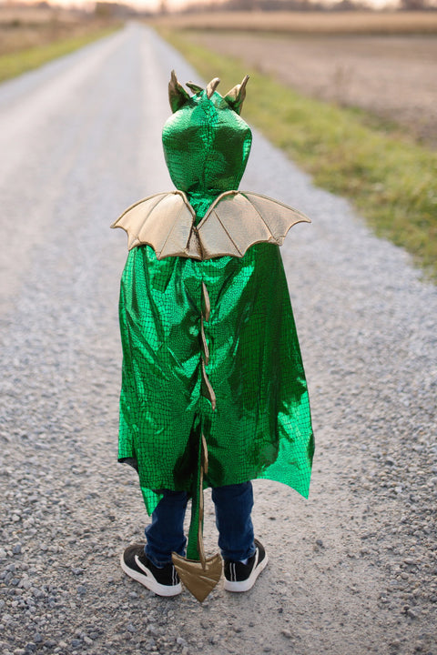Dress Up - Dragon Cape With Hood Green/Gold