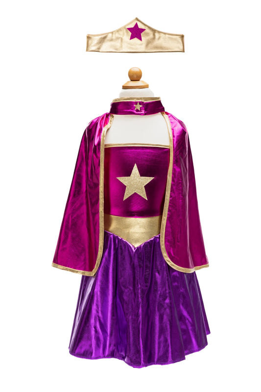 Dress Up - Superhero Star Dress, Cape, & Headpiece (Pink/Purple)