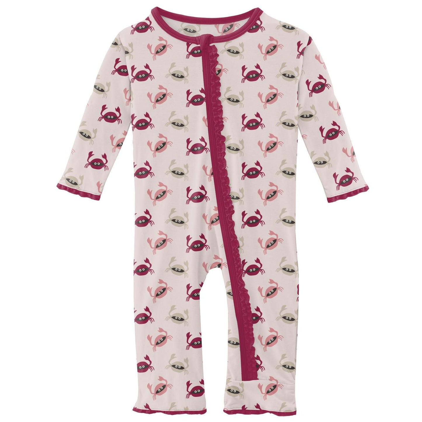Coverall with Muffin Ruffles (Snaps/Zipper) - Macaroon Crabs