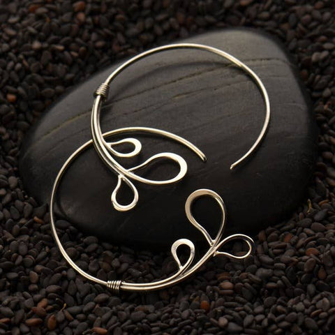 Earrings - Silver Hoop With Curled Wire Teardrops