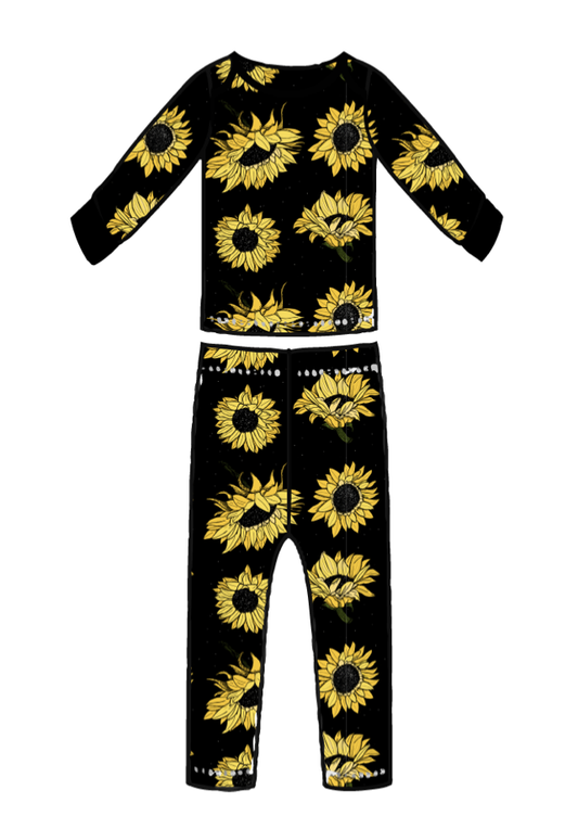2 Piece Pajamas (Long Sleeve) - Sunflowers On Black