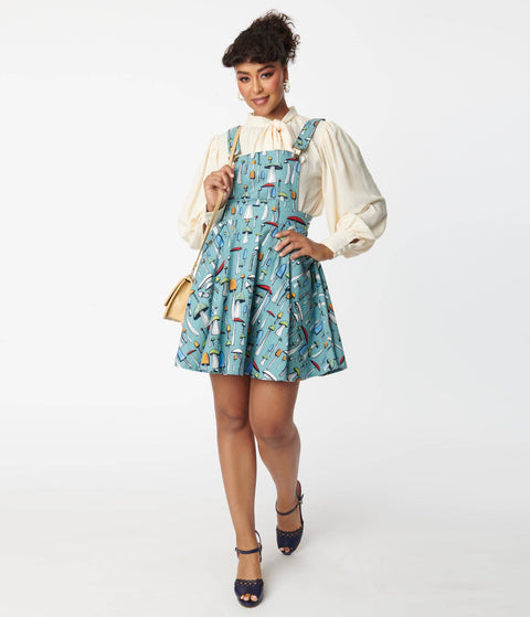 Skirt - Sage Green & Mushroom Print Brionne Pinafore