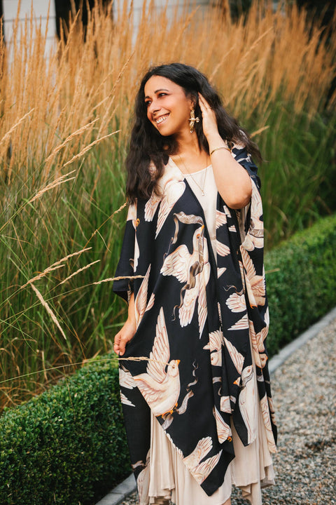 Starduster Bamboo Bohemian Kimono - Midnight Doves