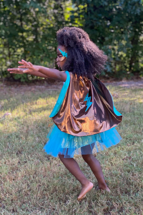 Dress Up - Super-Duper Cape, Tutu & Mask (Teal & Bronze)