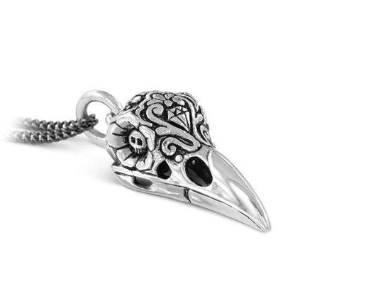 Jewelry - Day Of The Dead Raven Skull Necklace (Silver)