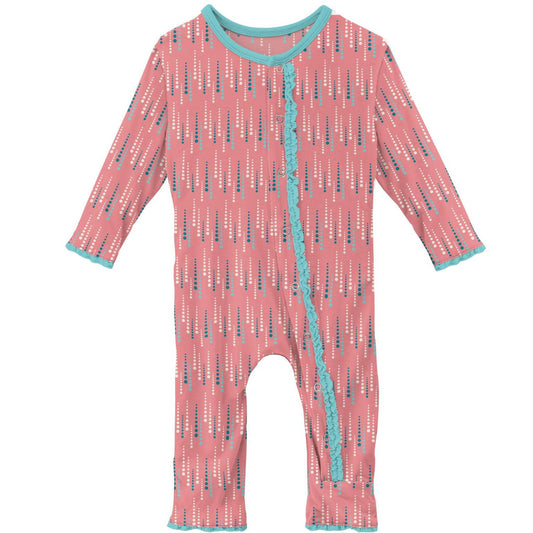 Coverall with Muffin Ruffles (Snaps/Zipper) - Strawberry Icicles