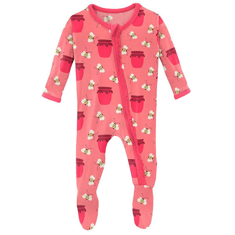 Footie with Muffin Ruffles (Snaps/Zipper) - Strawberry Bees and Jam