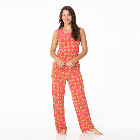 Women's Lace Tank Pajama Set - Red Ginger Ginkgo