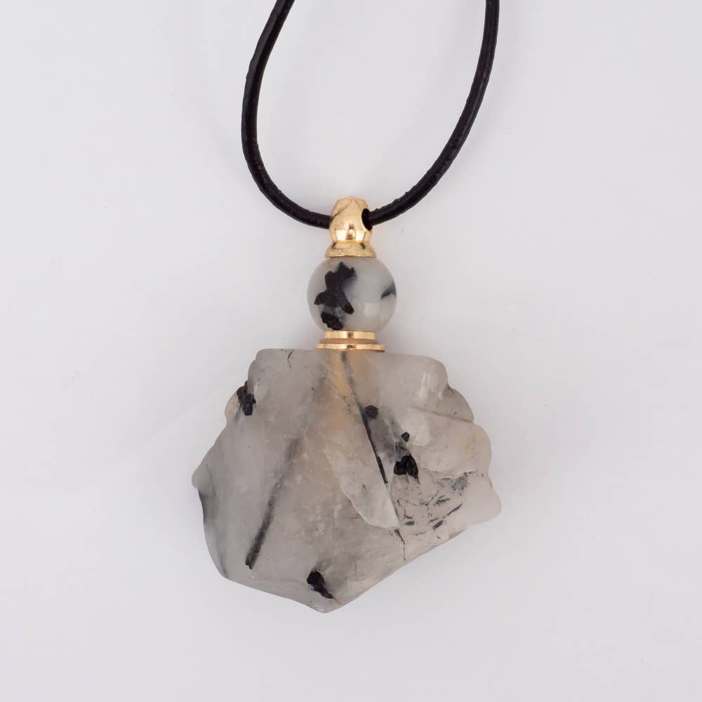 Necklace - Stone Vial -  Rutilated Quartz Natural