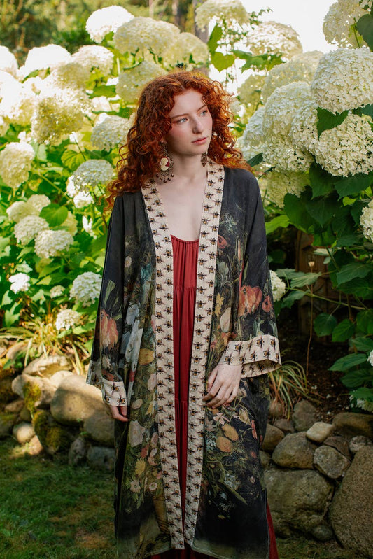 Bamboo Duster Kimono Robe - I Dream In Flowers Bees