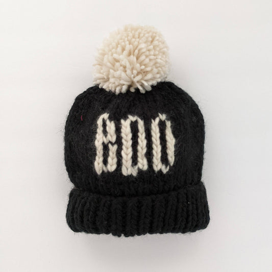 Hat (Knit Beanie) - BOO Black Halloween