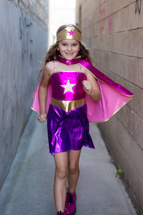 Dress Up - Superhero Star Dress, Cape, & Headpiece (Pink/Purple)