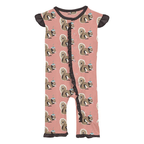 Ruffle Tank Romper - Blush Squirrel with Flower Hat