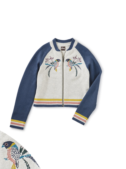 Sweater (Zip Front) - Embroidered Cardigan