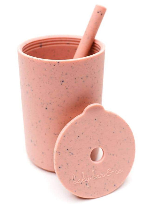 Silicone Cup With Straw - Dusty Pink Speckled