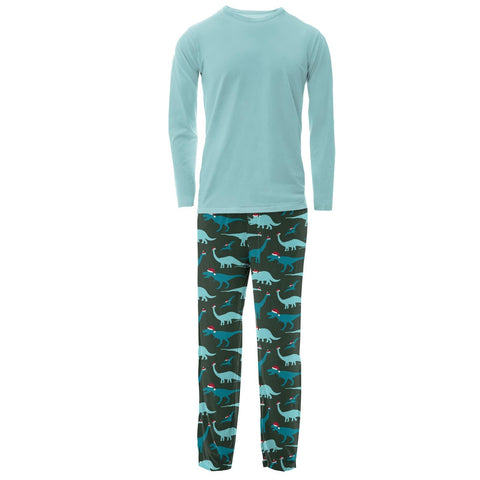 Men's Pajama Set (Long Sleeve) -Santa Dinos