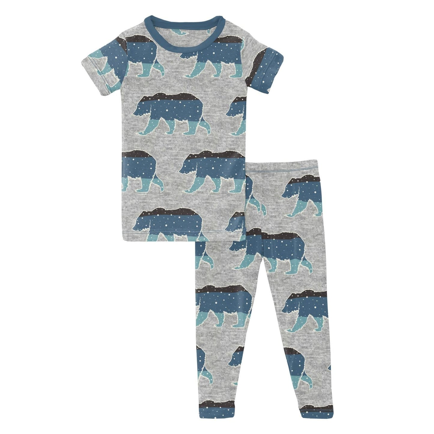2 Piece Pajama Set (Short Sleeve) - Heather Mist Night Sky Bear