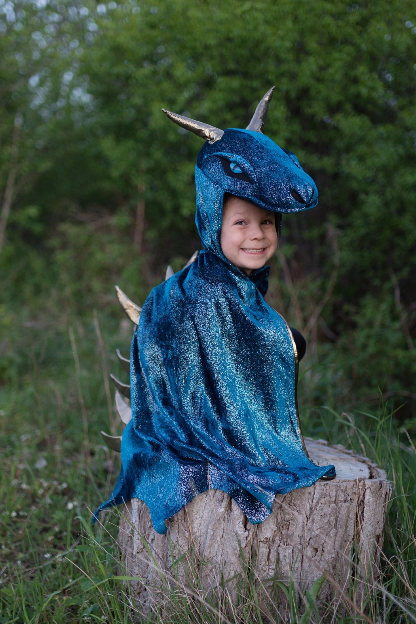 Dress Up - Dragon Cape With Hood Starry Night Teal/Gold
