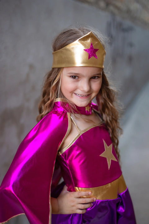 Dress Up - Superhero Star Dress, Cape, & Headpiece (Pink/Purple)
