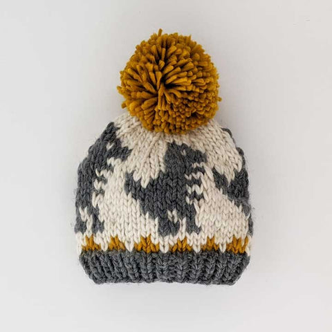 Hat (Knit Beanie) - T-Rex Pompom