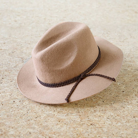 Wool Felt Braided Strap Fedora Hat - Smokey