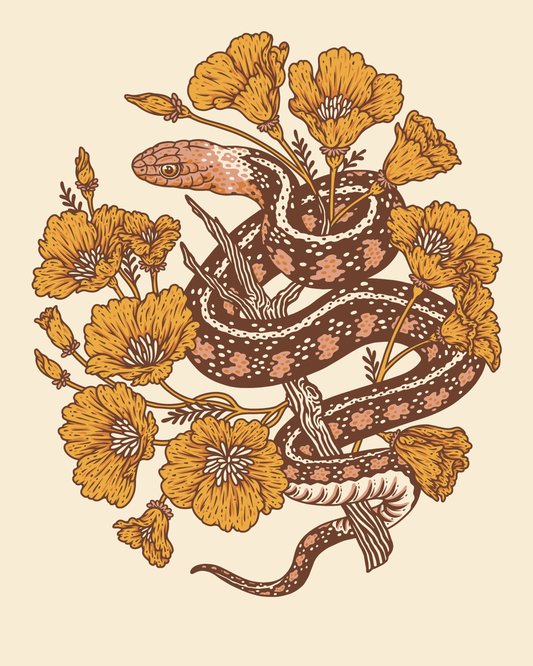 Print - Snake + Poppies 8x10" Giclee