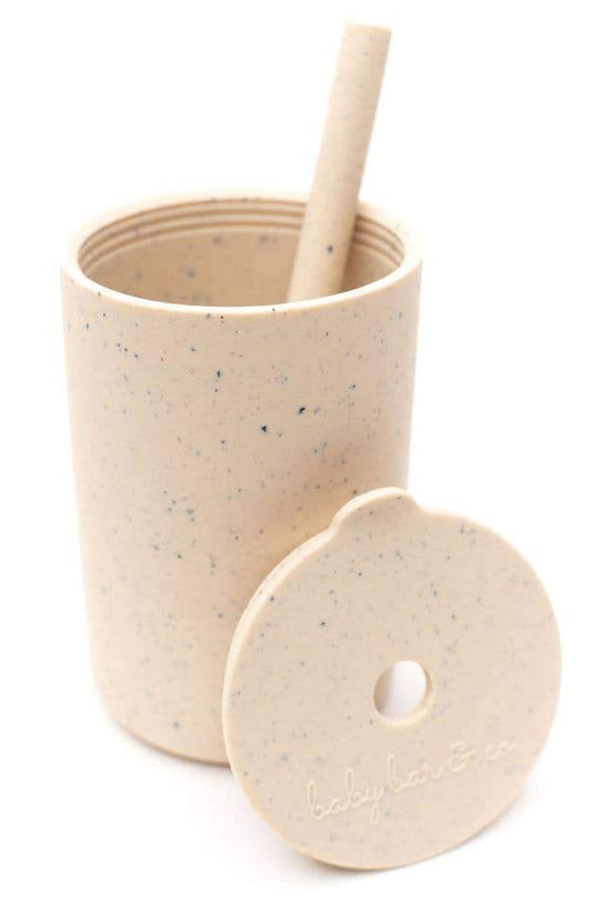 Silicone Cup With Straw - Navajo Beige Speckled