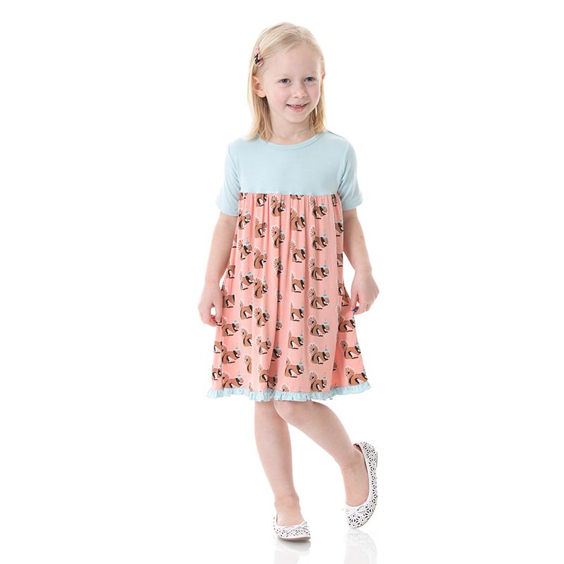 Classic Swing Dress - Blush Squirrel with Flower Hat
