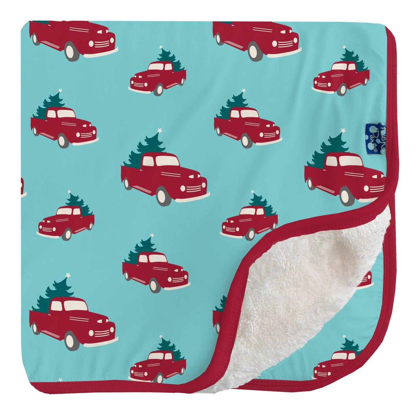 Stroller Blanket with Sherpa Lining - Iceberg Trucks and Trees