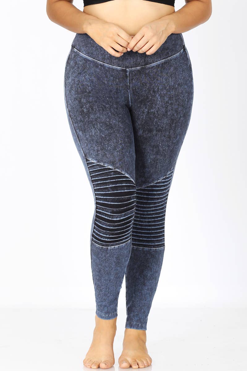 Moto Leggings (Plus Size) - Mineral Wash Sapphire