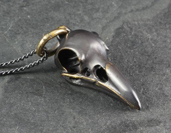 Jewelry - Black Raven Skull Necklace (Oxidized Bronze)