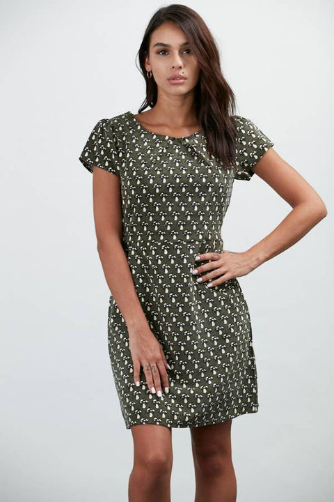 Dress - Green Mushroom Print Corduroy With Pockets
