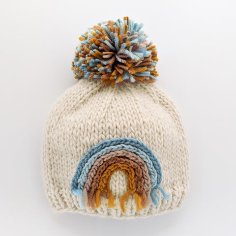 Hat (Knit Beanie) - Teal Rainbow