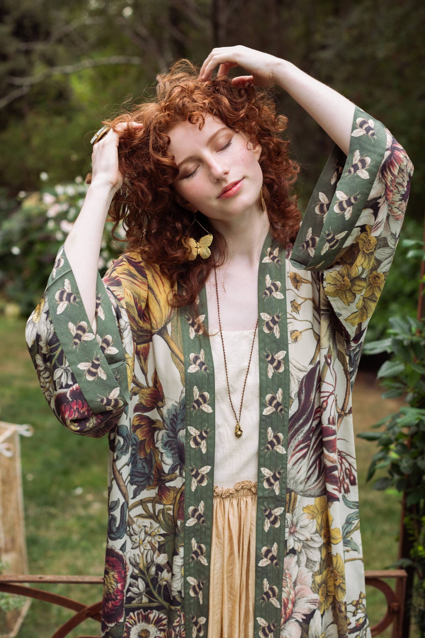 Opera Bamboo Kimono Duster Robe - Love Grows Wild with Bees