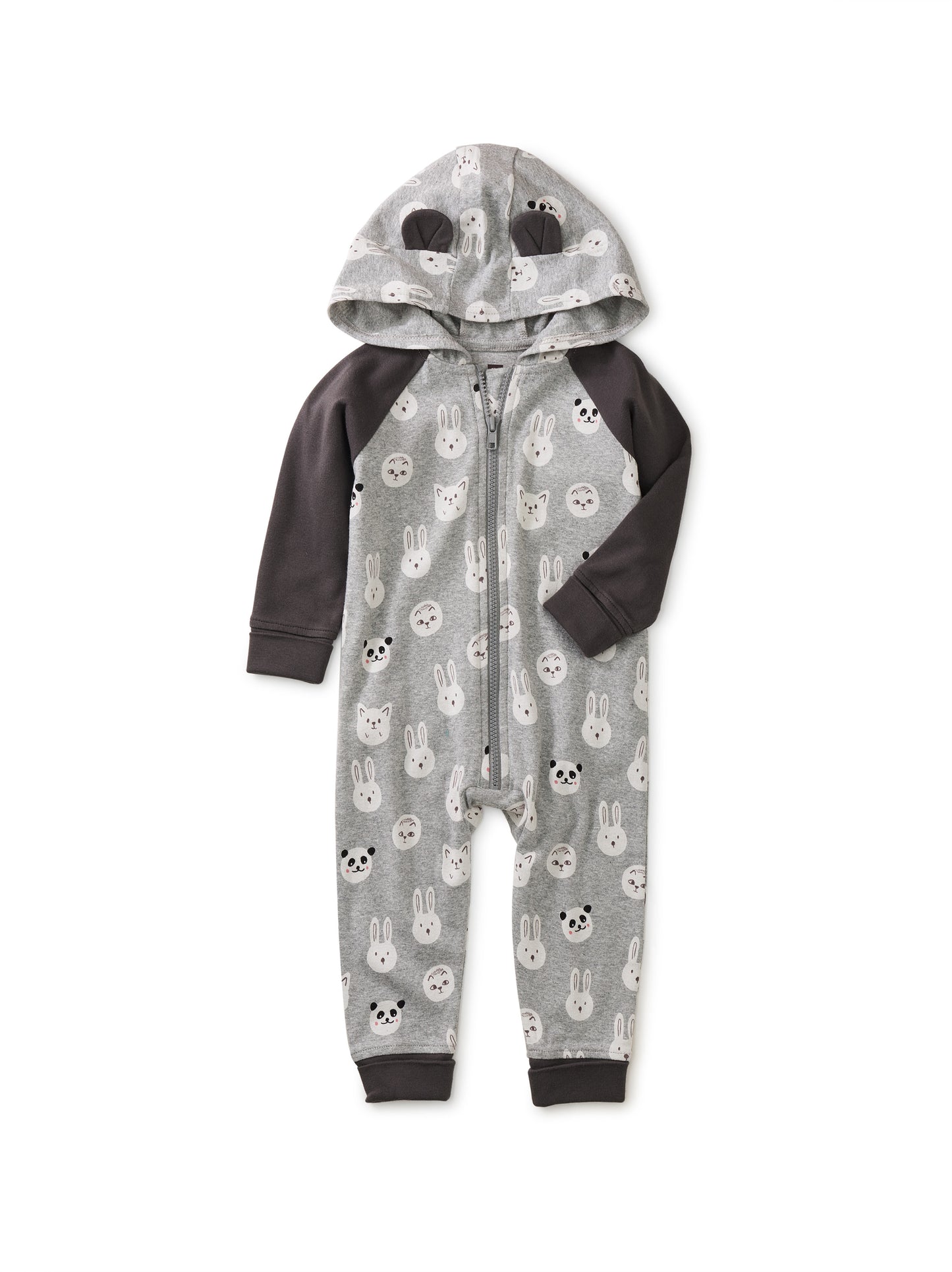 Hooded Baby Romper With Ears - Animal Faces
