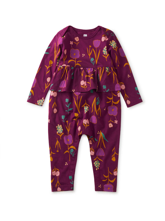 Peplum Baby Romper (Long Sleeve) - Freyja Floral in Purple