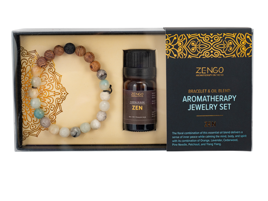 Bracelet - Zengo Aromatherapy + Oil Set - Wood/Mint Beads