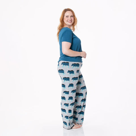 Last One - Size 3XL: Women's Loosey Goosey Pajama Set (Short Sleeve) - Heather Mist Night Sky Bear