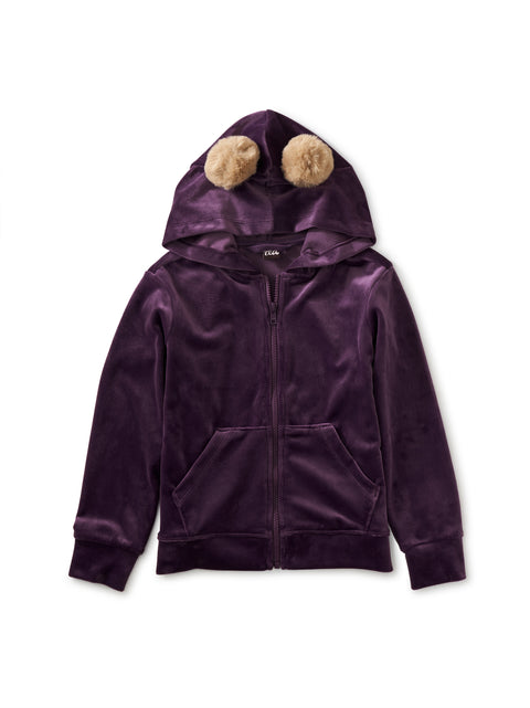Pom Ear Velour Hoodie - Purple Punch