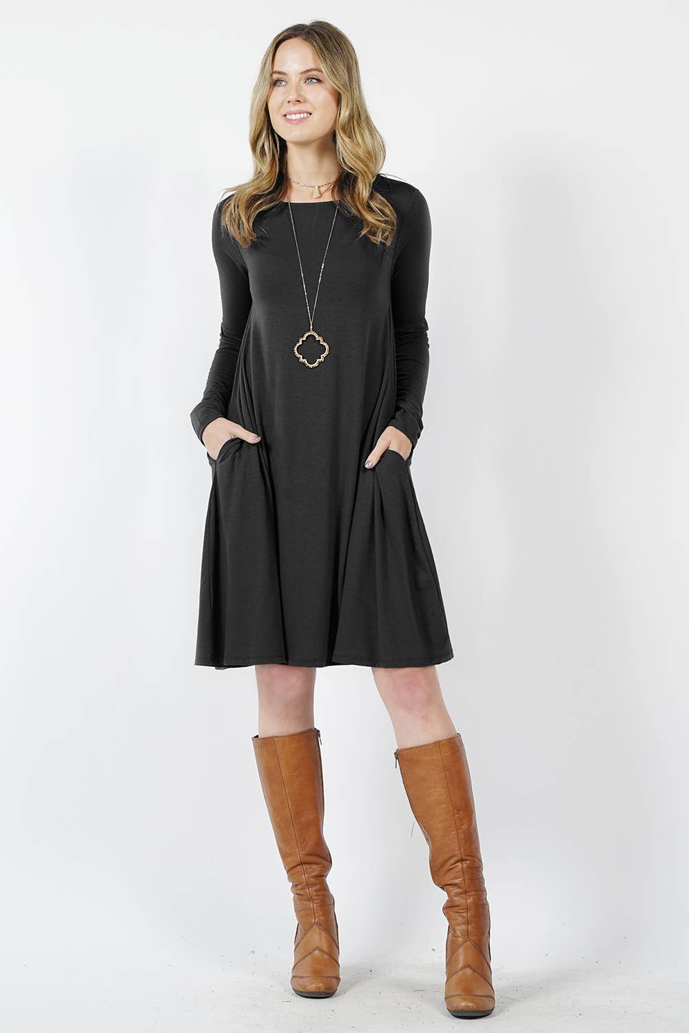 Flare Dress - Long Sleeve with Pockets (Black)