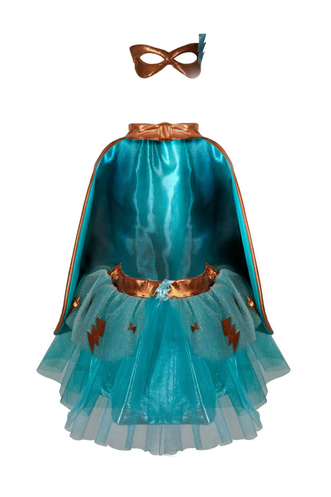 Dress Up - Super-Duper Cape, Tutu & Mask (Teal & Bronze)