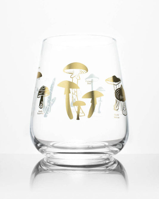 Wine Glass - Poisonous Mushrooms Gold Foil
