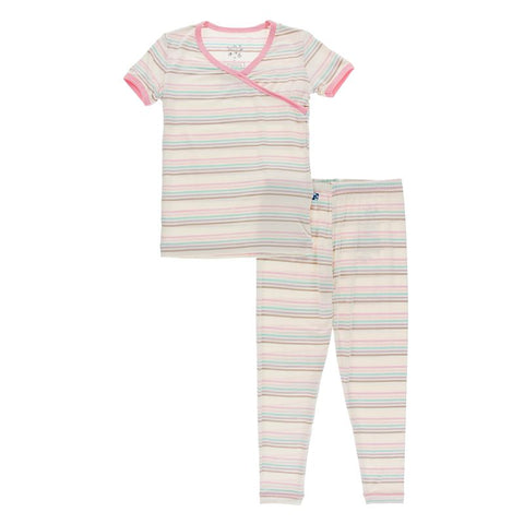 2 Piece Kimono Pajama (Short Sleeve) - Cupcake Stripe