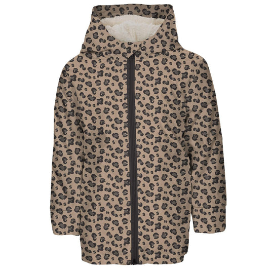 Rain Jacket with Sherpa Lining - Suede Cheetah Print